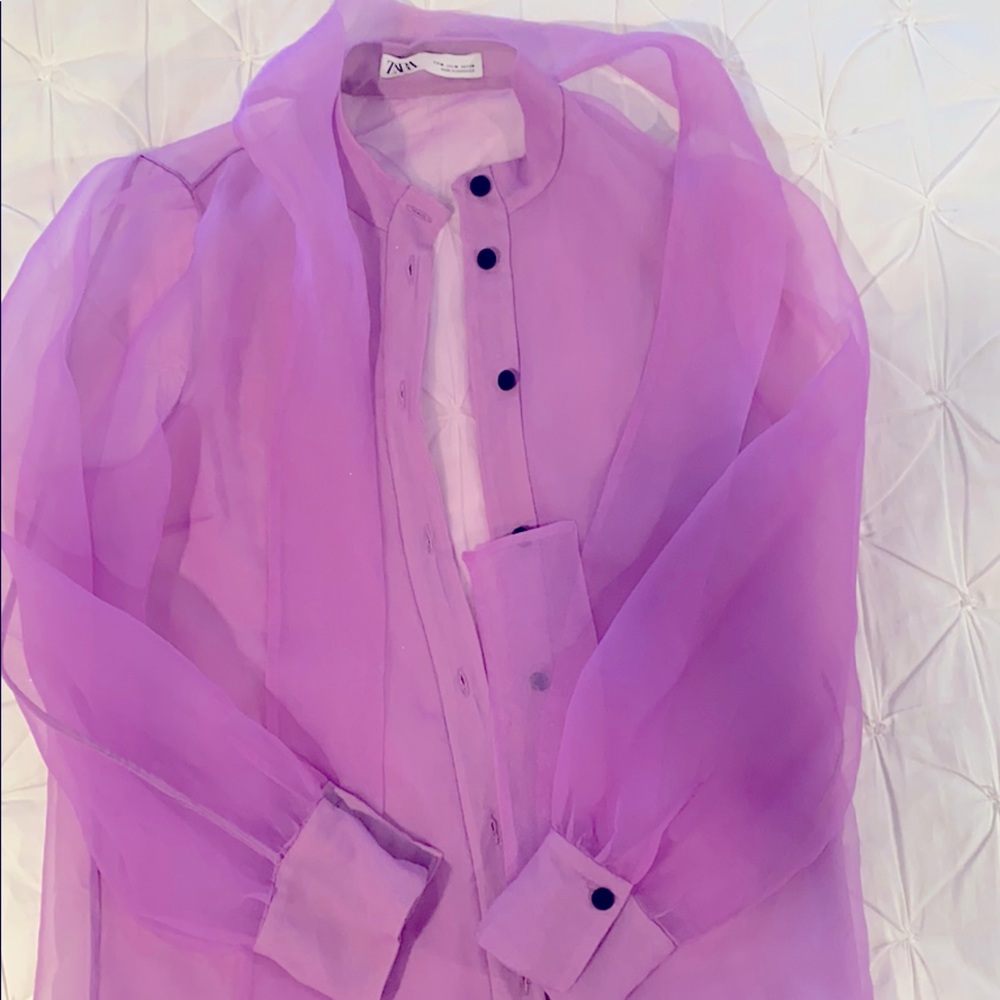 Zara sheer purple bow long sleeved shirt